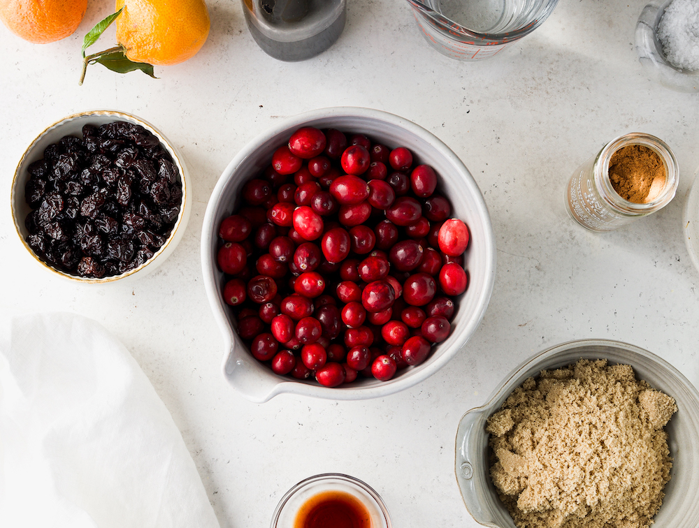 All of the cranberry sauce ingredients.