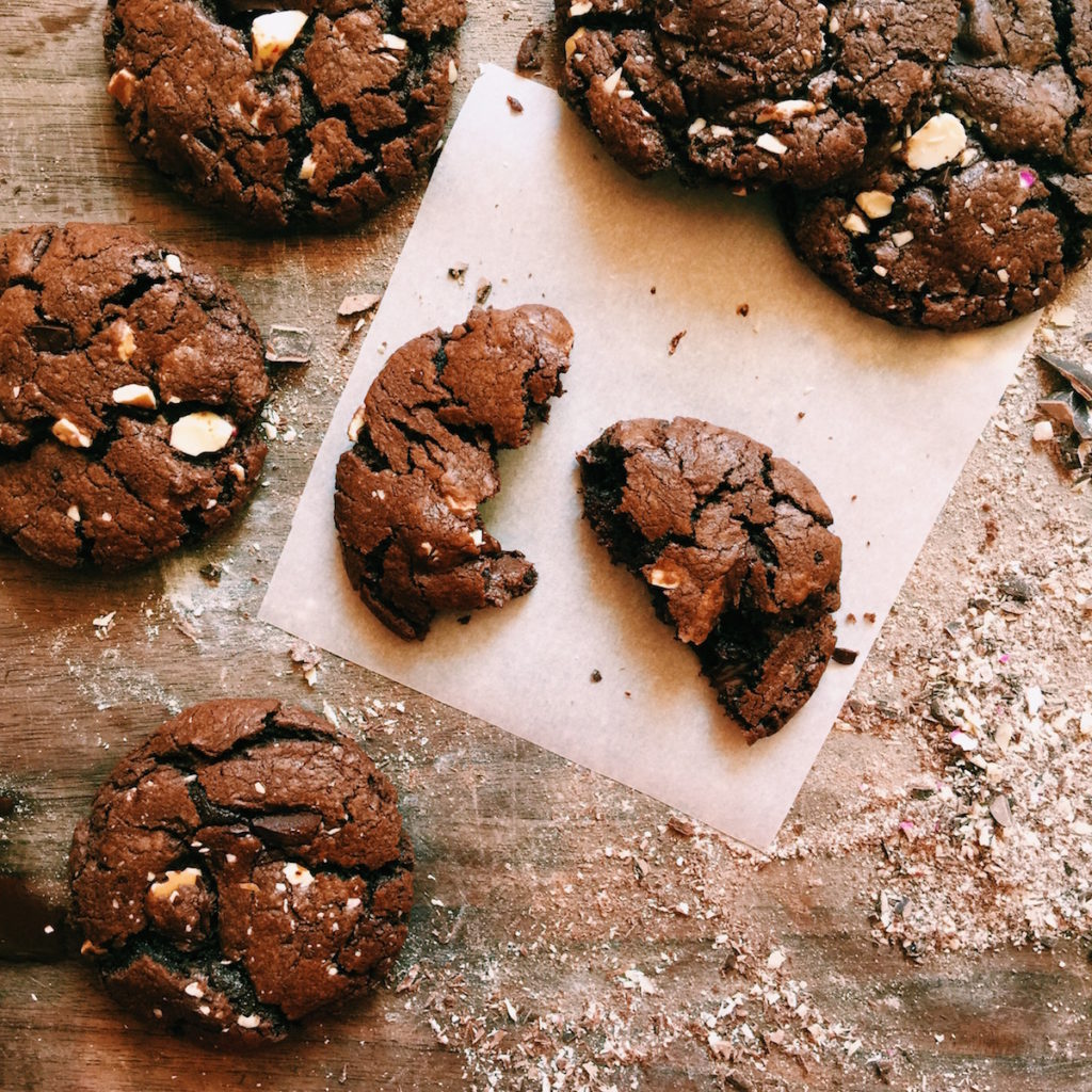double chocolate + peppermint bark cookies | Recipe via DisplacedHousewife