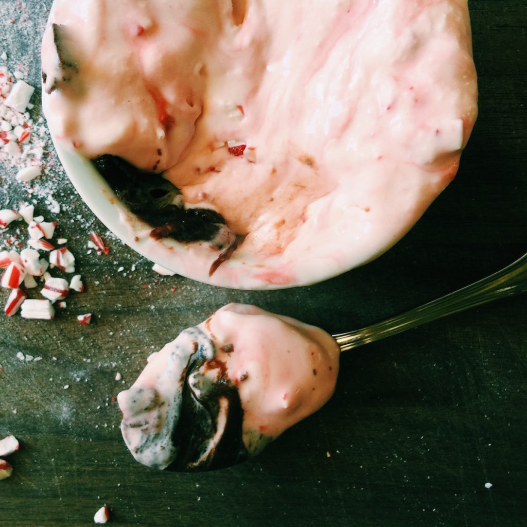 candy cane ice cream + chocolate pudding cakes | Recipe via DisplacedHousewife