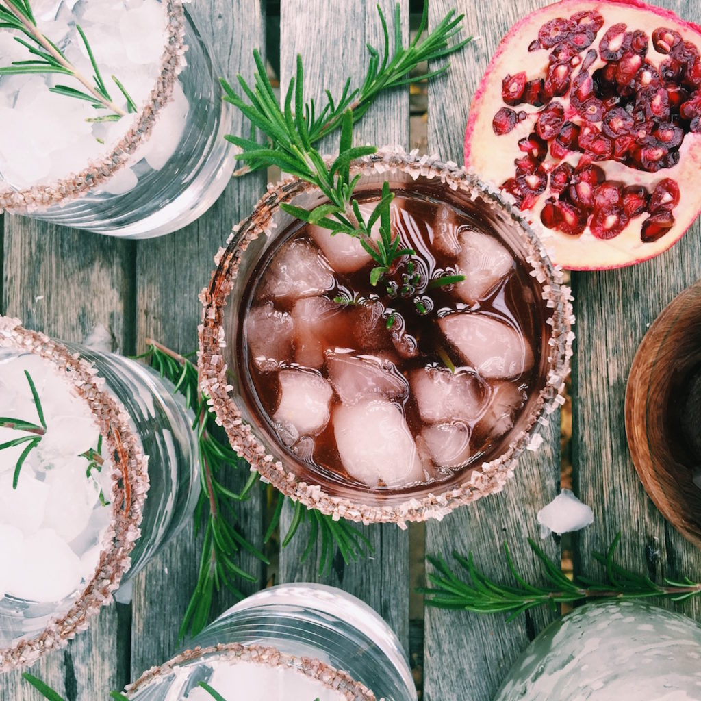pomegranate + rosemary cocktail | Recipe via DisplacedHousewife
