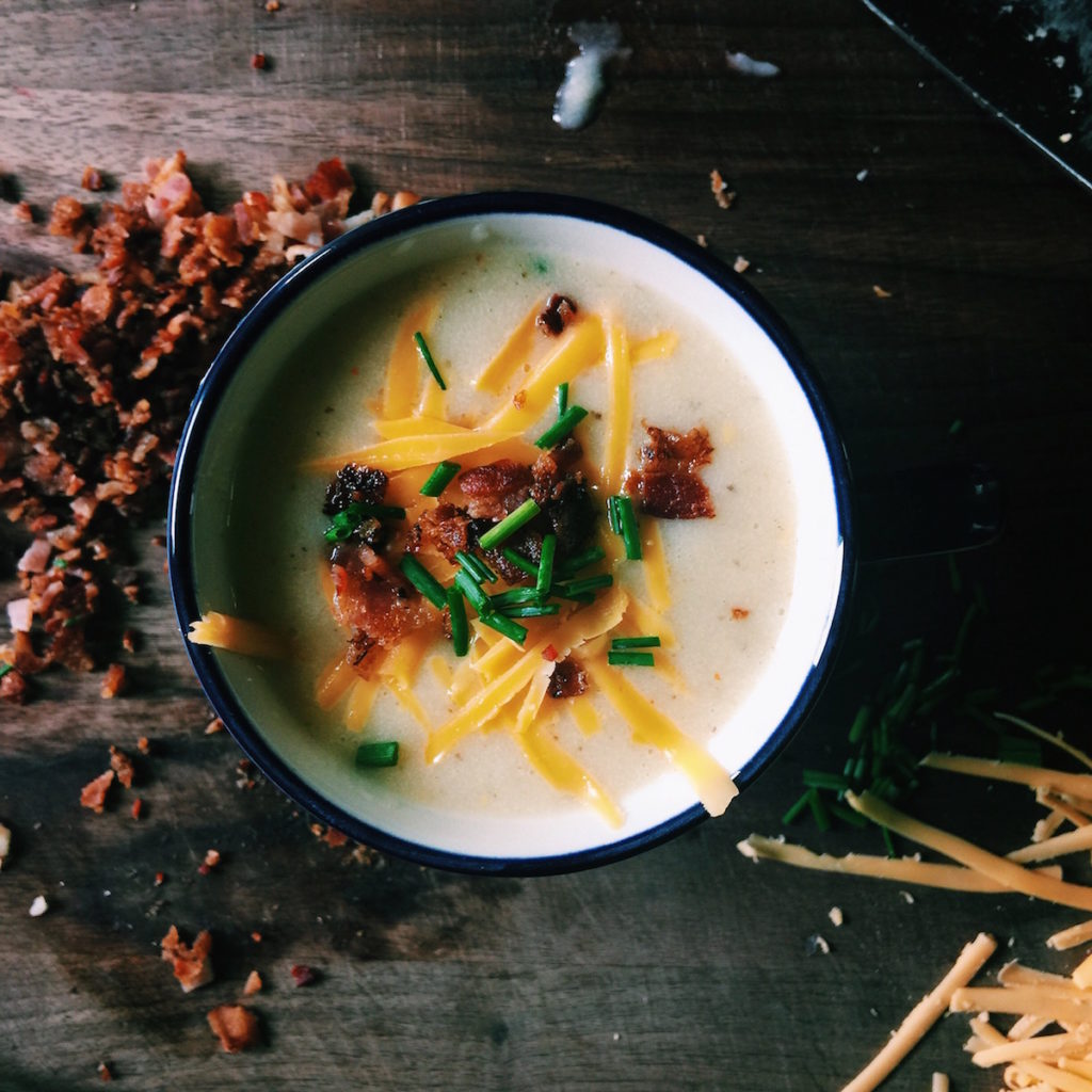 dirty baked potato soup | quick, healthy + delicious | Recipe via DisplacedHousewife