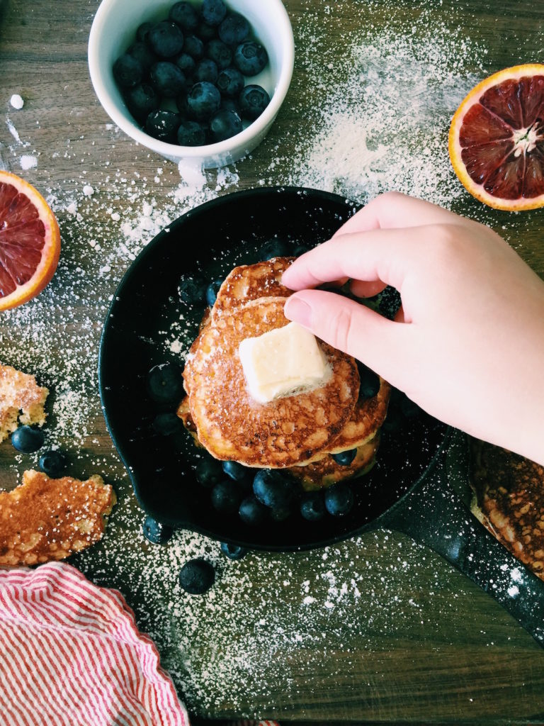 fluffy whole-wheat buttermilk pancakes | Recipe via DisplacedHousewife