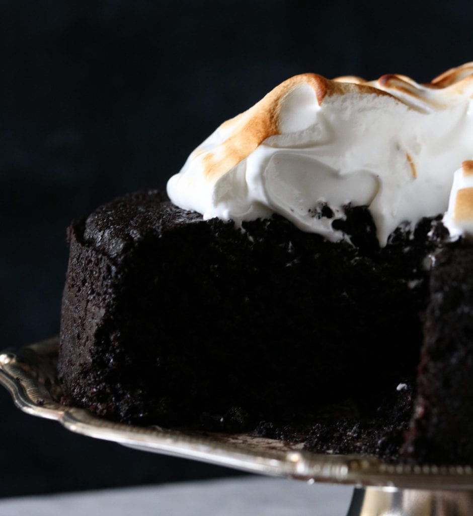 Chocolate Rye Stout Cake With Marshmallow Meringue Recipe | Displaced Housewife