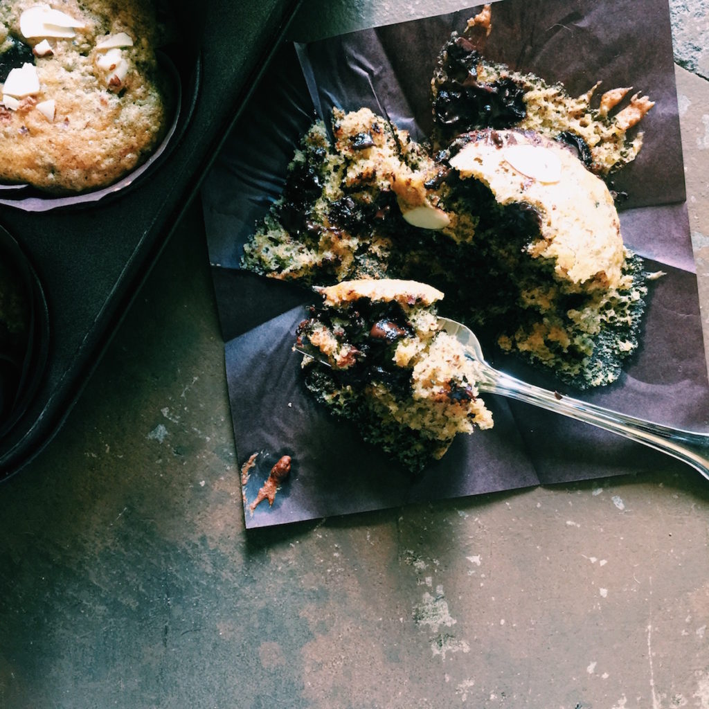 chocolate almond chia muffins | Recipe via DisplacedHousewife