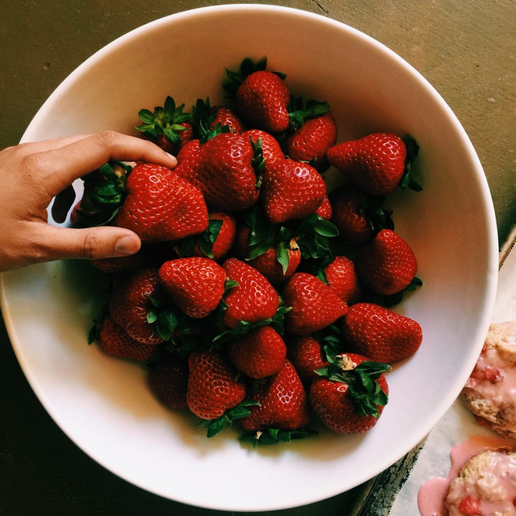 fresh strawberry cream scones | Recipe via DisplacedHousewife