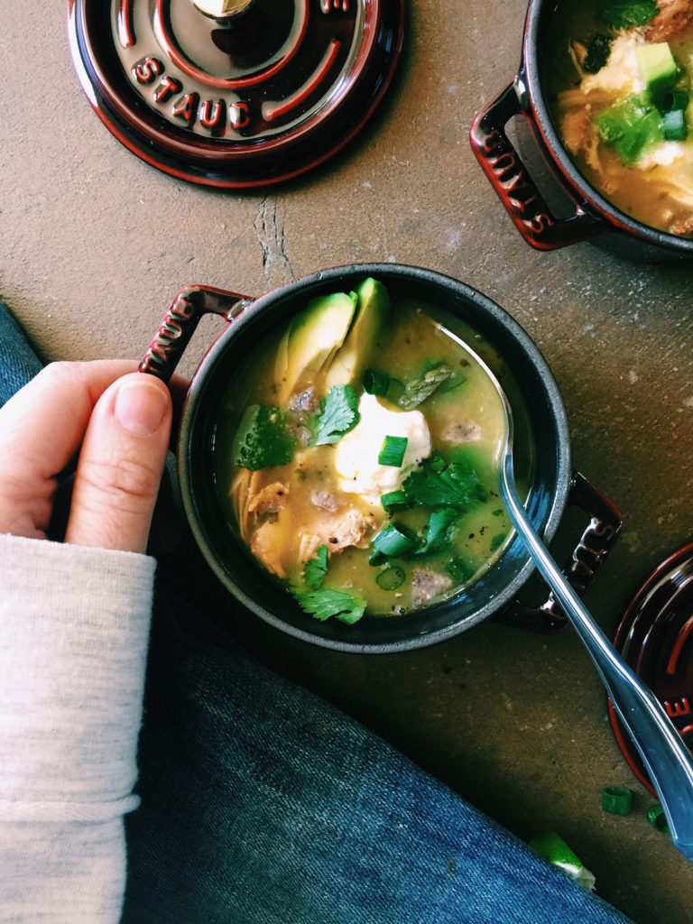 chicken tomatillo soup | Recipe via DisplacedHousewife