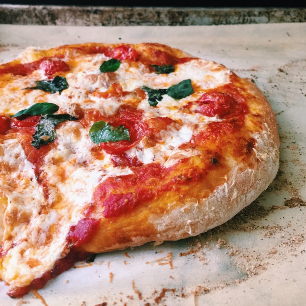 Easiest Pizza Dough Ever | recipe via DisplacedHousewife | No kneading! Mix ingredients, refrigerate for three days, bring to room temp and bake for 15 min @ 500F. Easiest. Pizza. Ever.