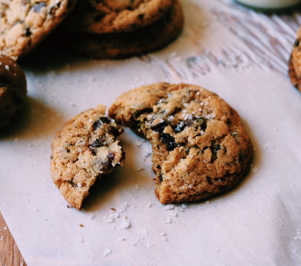 dark chocolate, tart cherry + sea salt cookies | recipe via displacedhousewife | quick + easy cookie recipe loaded with cherries and chocolate...crispy on the edges, chewy in the middle @displacedhousewife