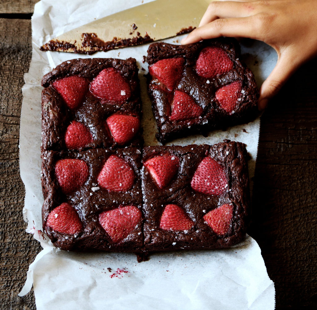 Balsamic Strawberry Brownies | recipe via DisplacedHousewife | quick + easy brownie recipe with some balsamic + strawberry jazz hands...these make AMAZING brownie sundaes!!! xo