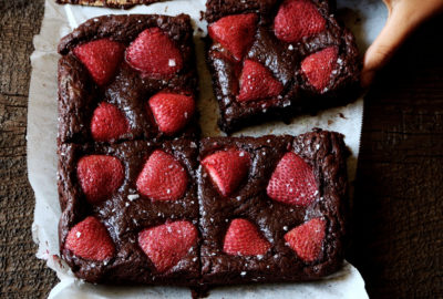 Slices of strawberry brownies