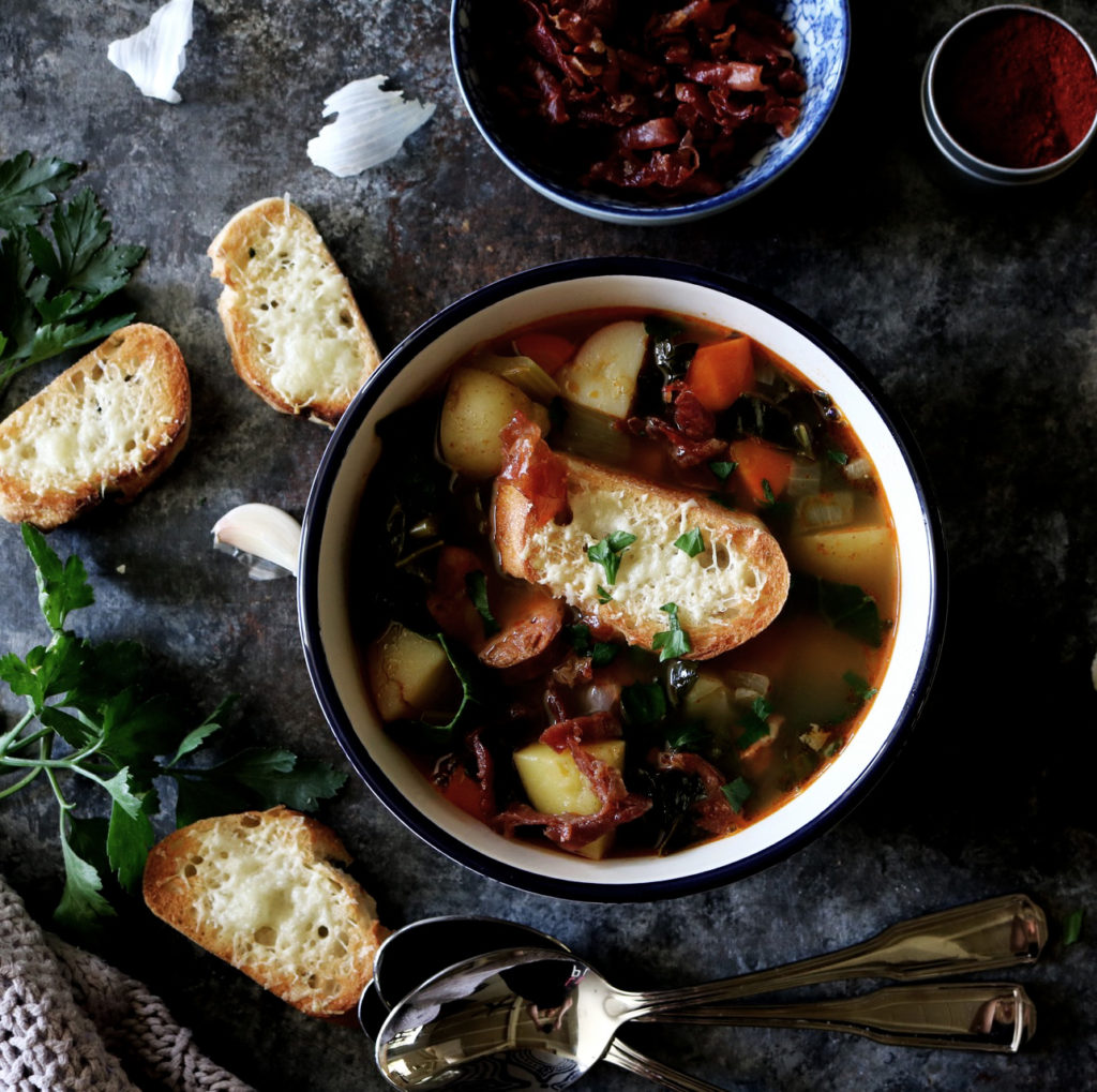 Portuguese Soup With Crispy Prosciutto + Manchego Toast | Recipe via DisplacedHousewife