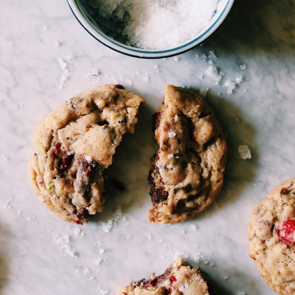 Cranberry Bark Peace Cookies | Recipe via DisplacedHousewife | Brown butter, spices, pistachios + cranberries
