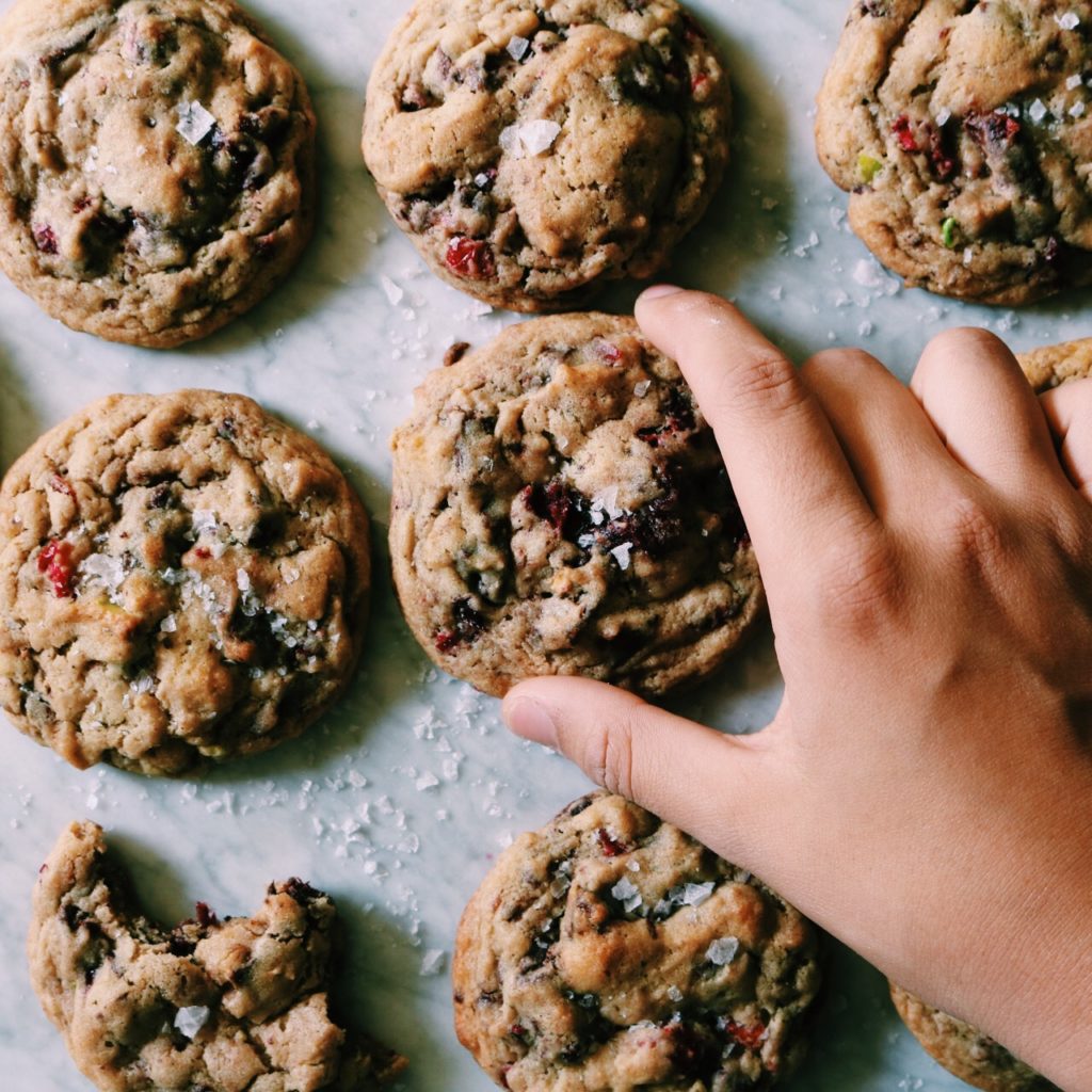 Cranberry Bark Peace Cookies | Recipe via DisplacedHousewife | Brown butter, spices, pistachios + cranberries