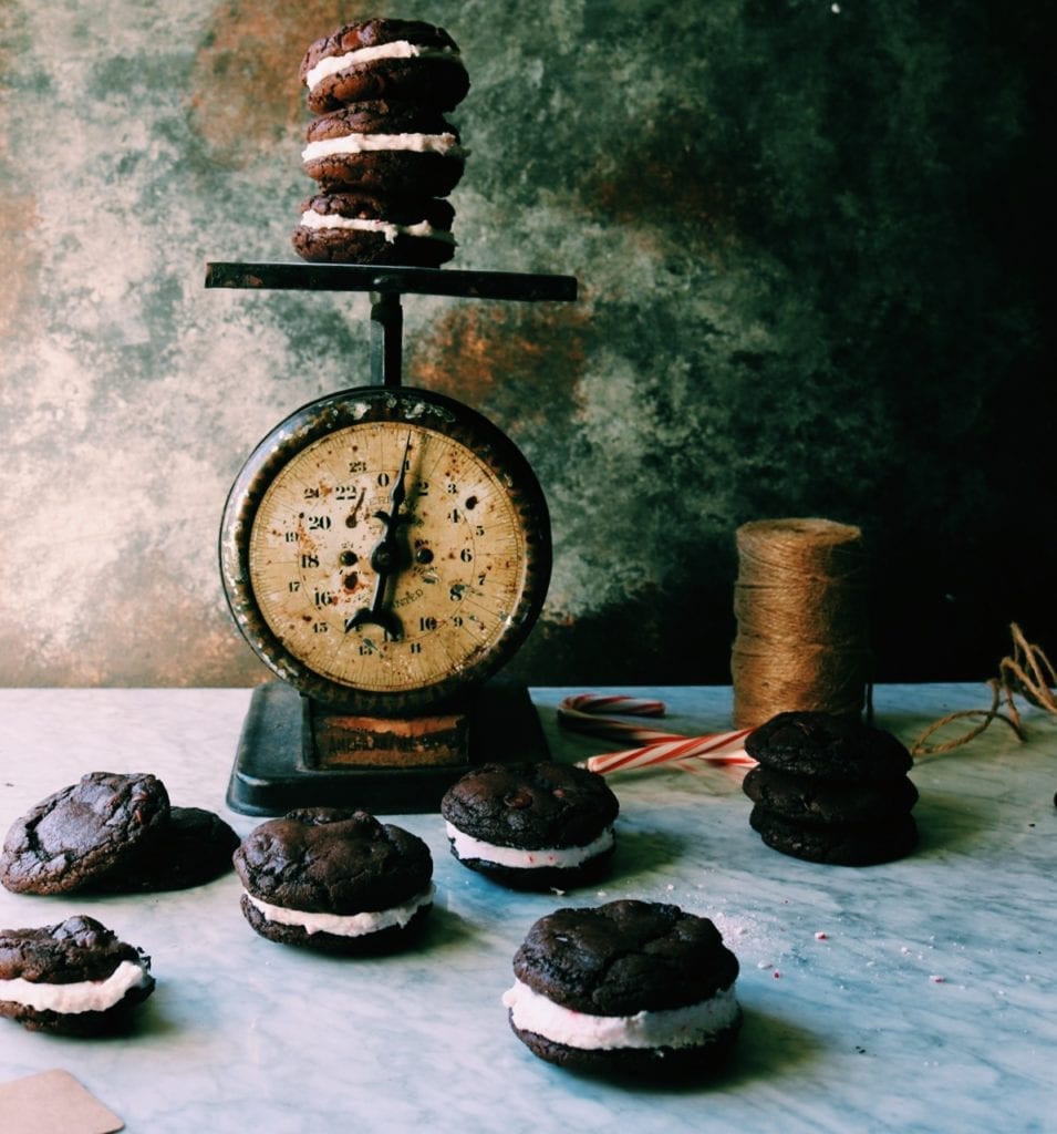 Double Chocolate Peppermint Cookie Sandwiches | Recipe via DisplacedHouse | christmas in a bite xo