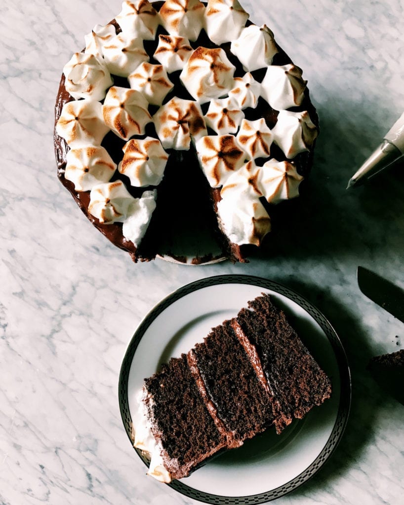 Chocolate Malted Layer Cake With Toasted Meringue Recipe | Displaced Housewife