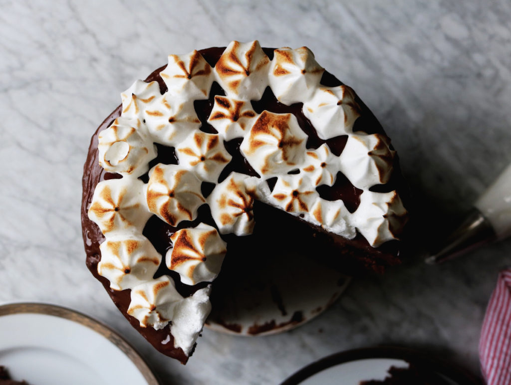 Chocolate Malted Layer Cake With Toasted Meringue Recipe | Displaced Housewife