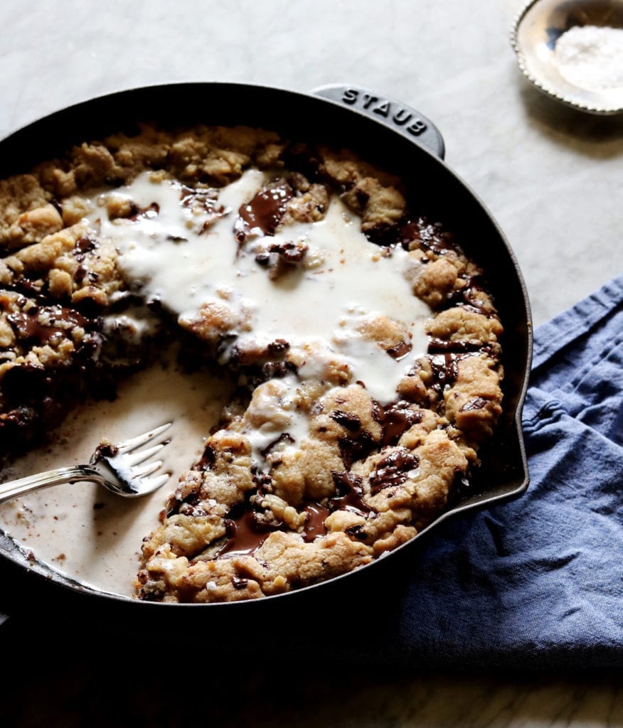 Brown Butter Chocolate-Caramel Skillet Cookie Recipe | Displaced Housewife