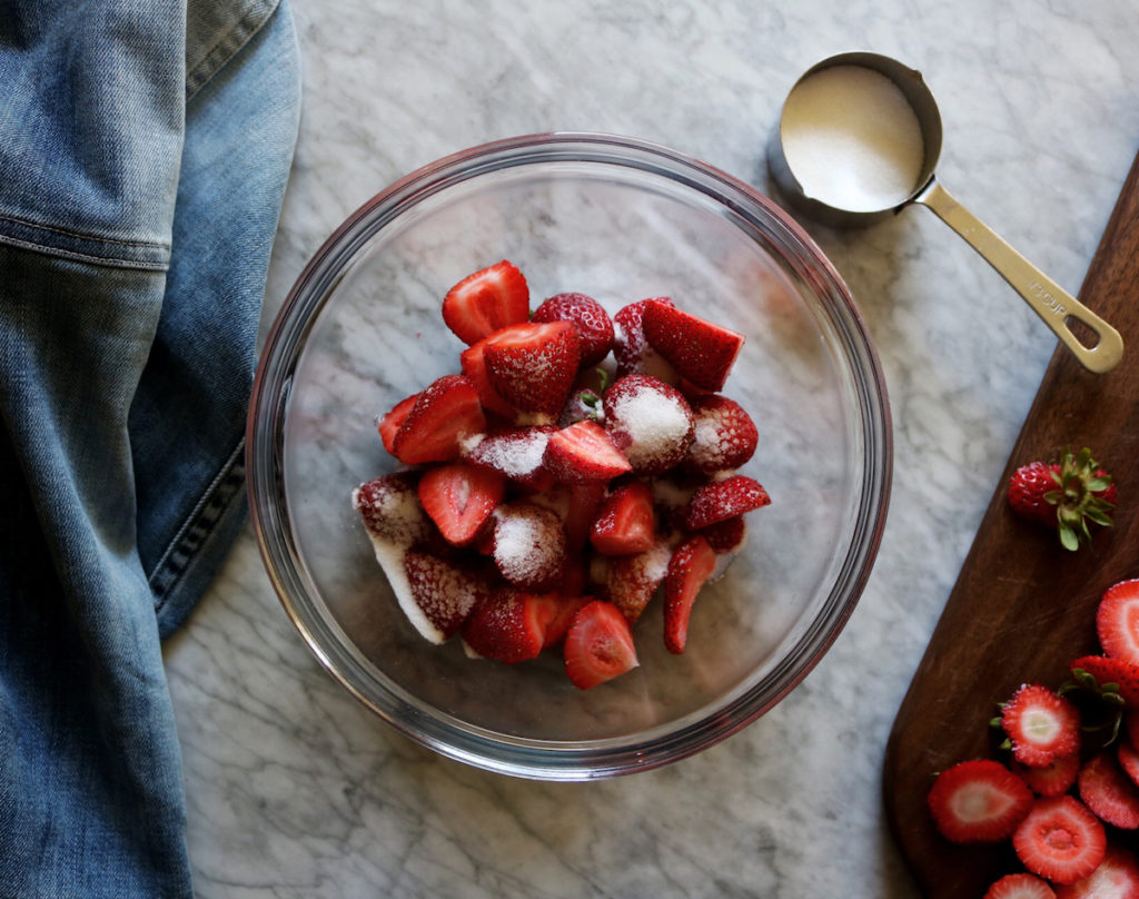 Bowl of strawberries with sugar | DisplacedHousewife