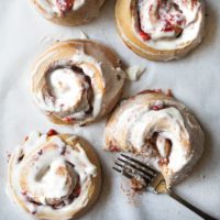 Some messy strawberry jam cinnamon rolls that are BOMB