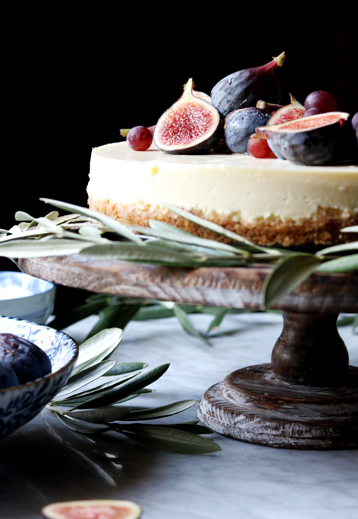 Crème Frâiche Cheesecake With Pretzel Crust + Brûléed Figs and Grapes | DisplacedHousewife