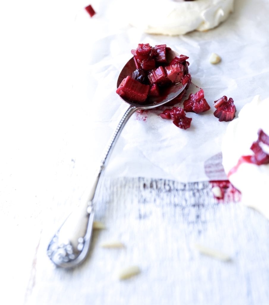Almond Scented Meringues With Roasted Rhubarb + Berries | DisplacedHousewife
