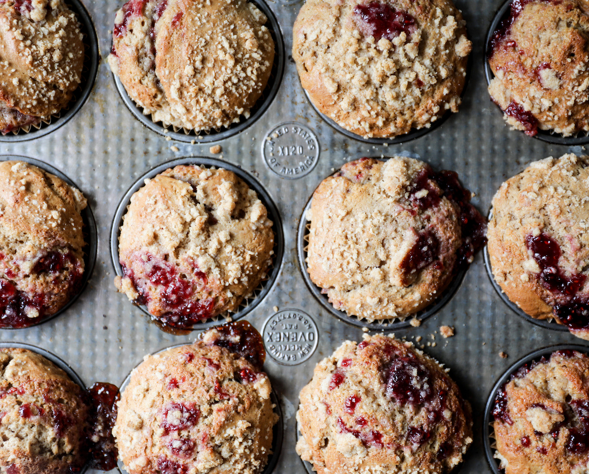 Raspberry Jam Streusel Muffins | Recipe via DisplacedHousewife