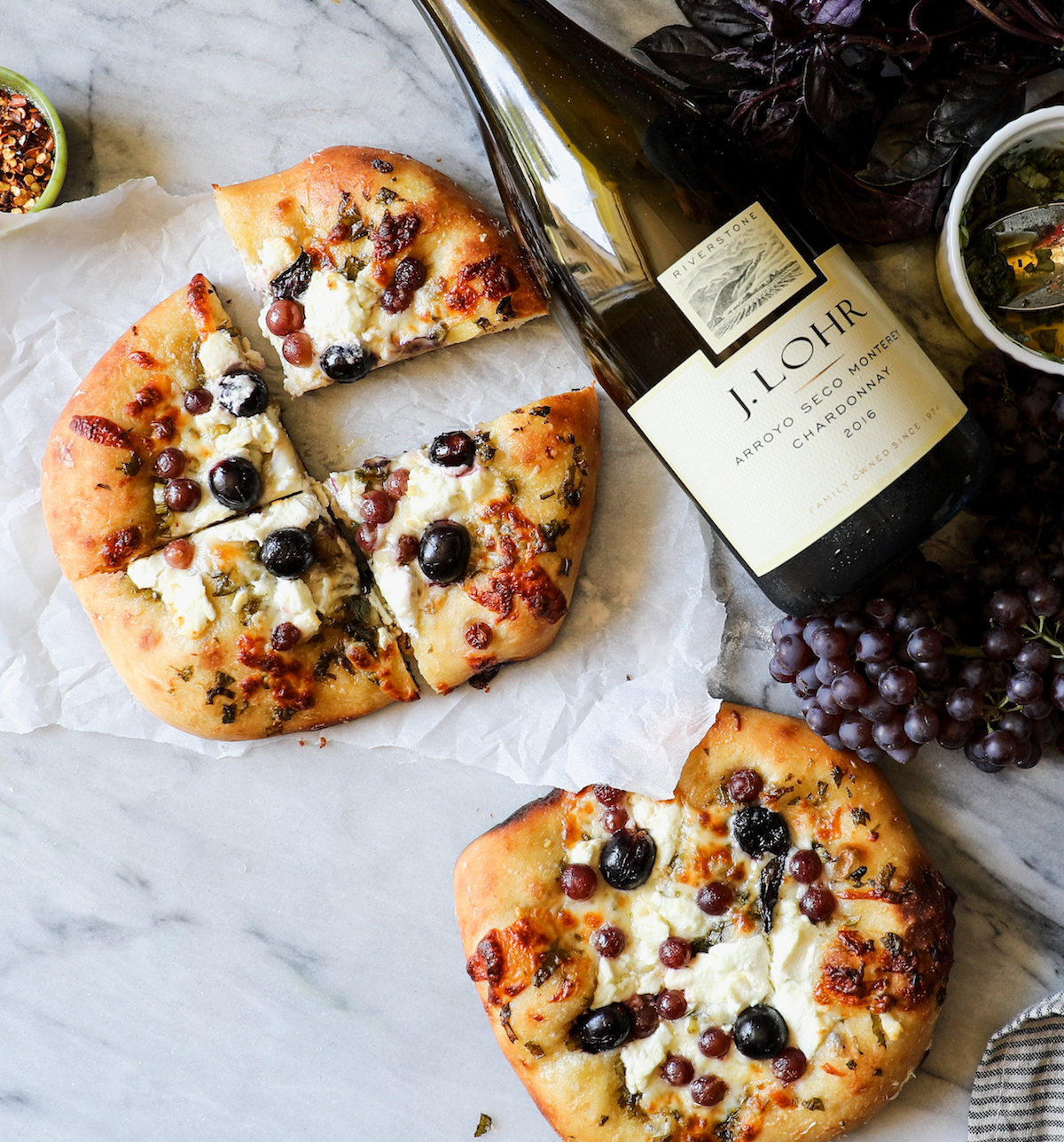 Red Grape, Goat Cheese + Basil Beer-Crusted Pizza | DisplacedHousewife