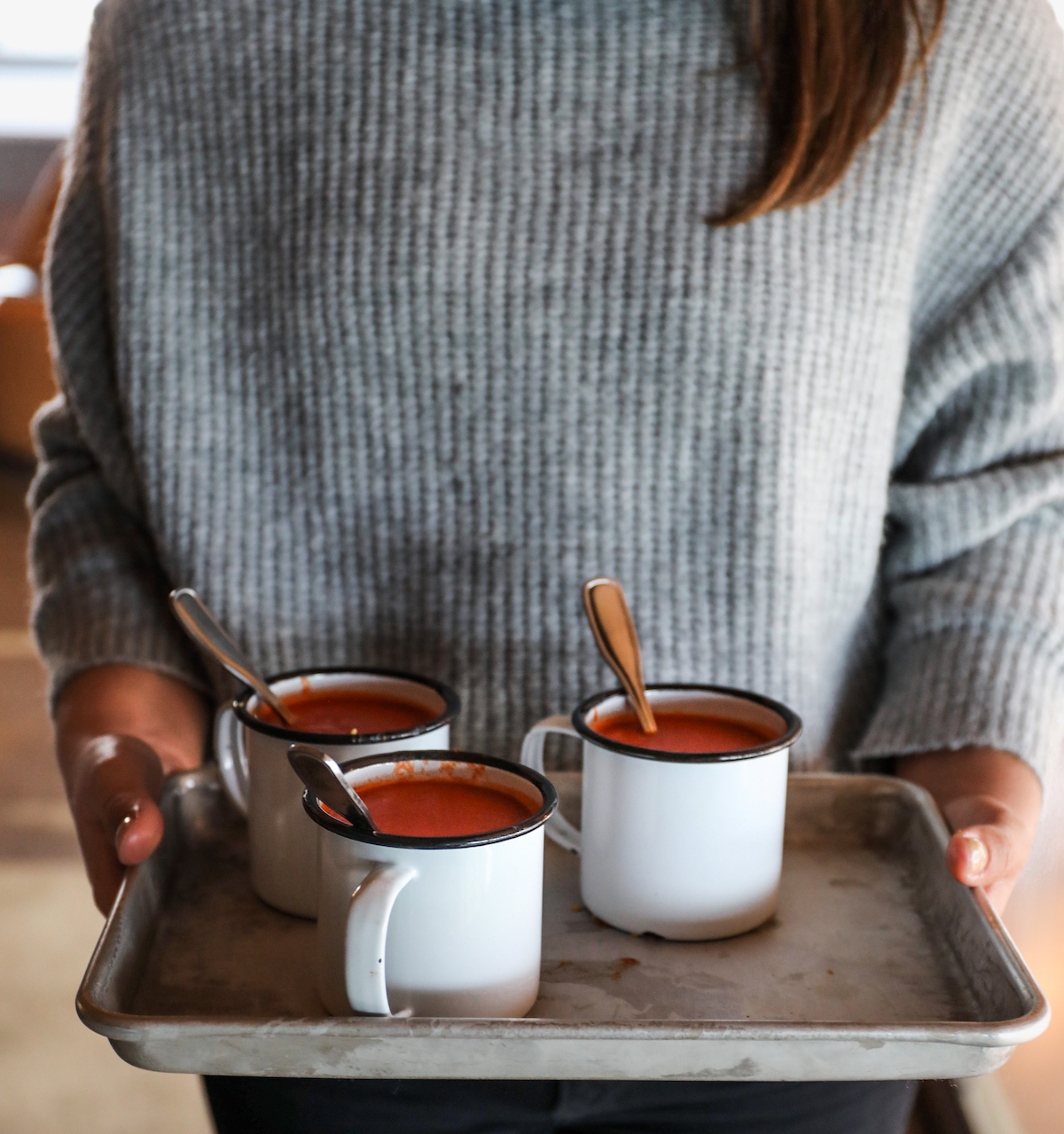 Tomato Soup in Ceramic Mugs | DisplacedHousewife