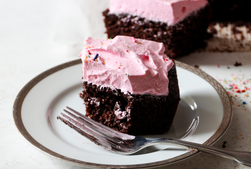 Chocolate Birthday Cake With Strawberry Marshmallow Frosting Recipe | DisplacedHousewife
