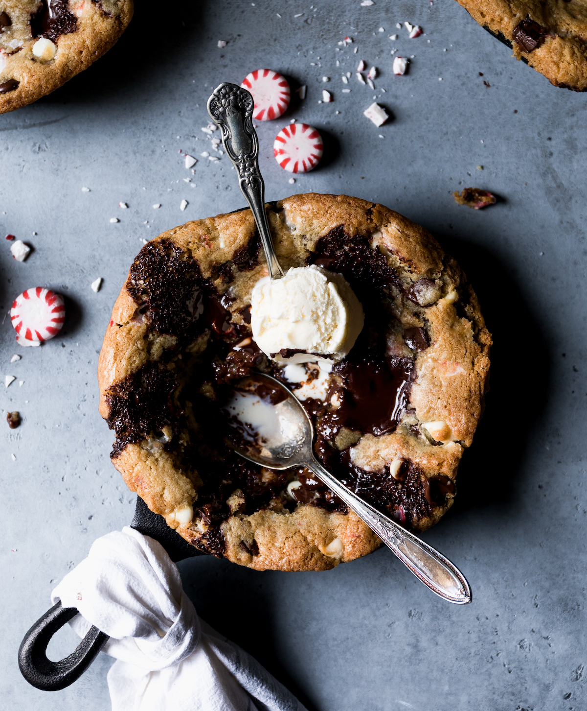 Chocolate Peppermint Olive Oil Skillet Cookie | Recipe via DisplacedHousewife Rebecca Firth