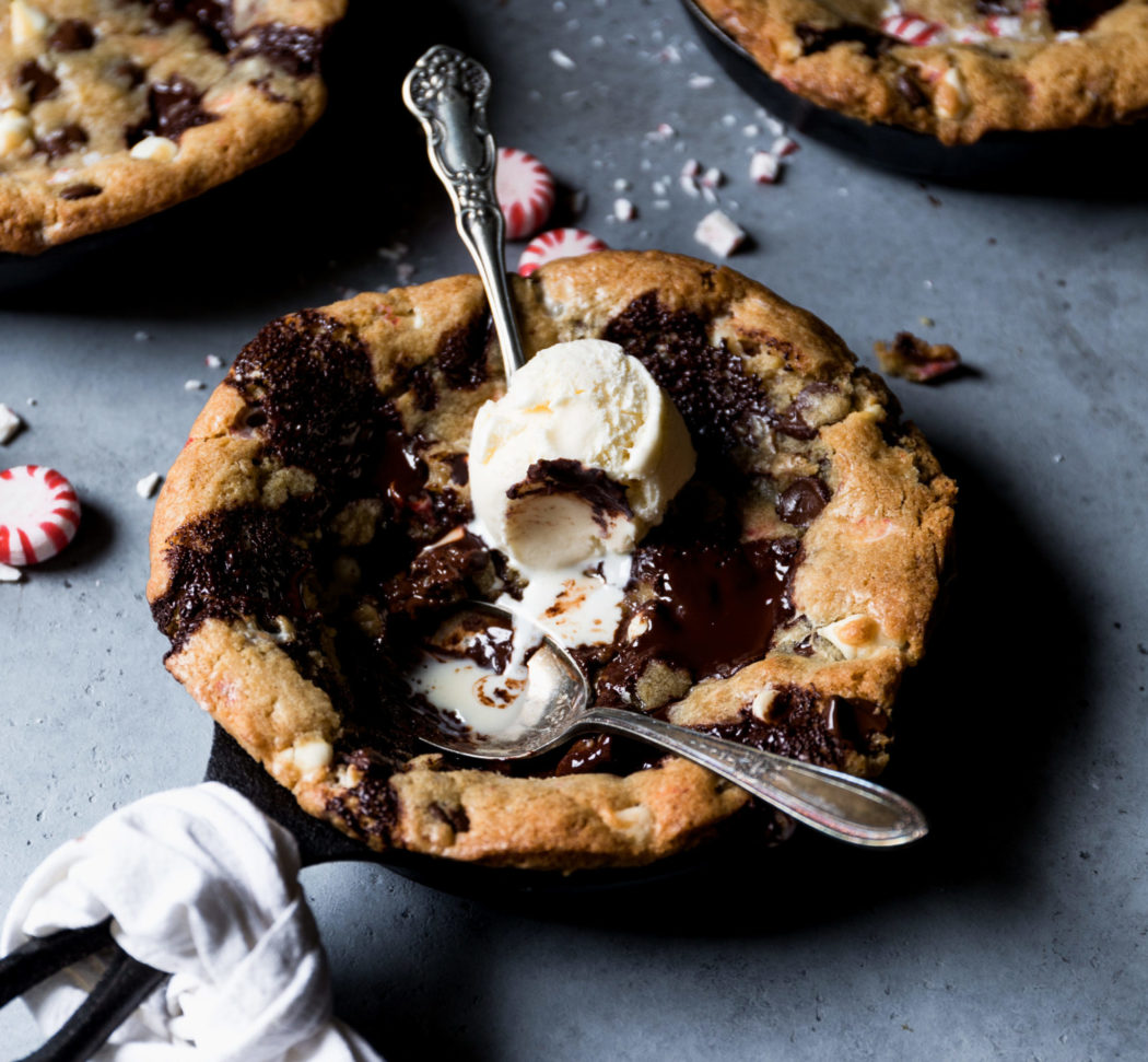 Chocolate Peppermint Olive Oil Skillet Cookie | Recipe via DisplacedHousewife Rebecca Firth