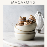 A bowl of Chocolate French Macarons with Marshmallow Filling