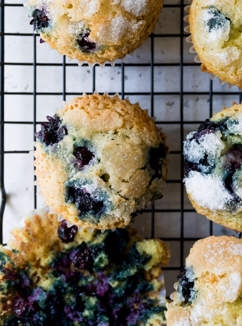 A close up of a blueberry muffin.