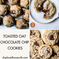 A bunch of toasted oat chocolate chip cookies with a heap of chocolate!