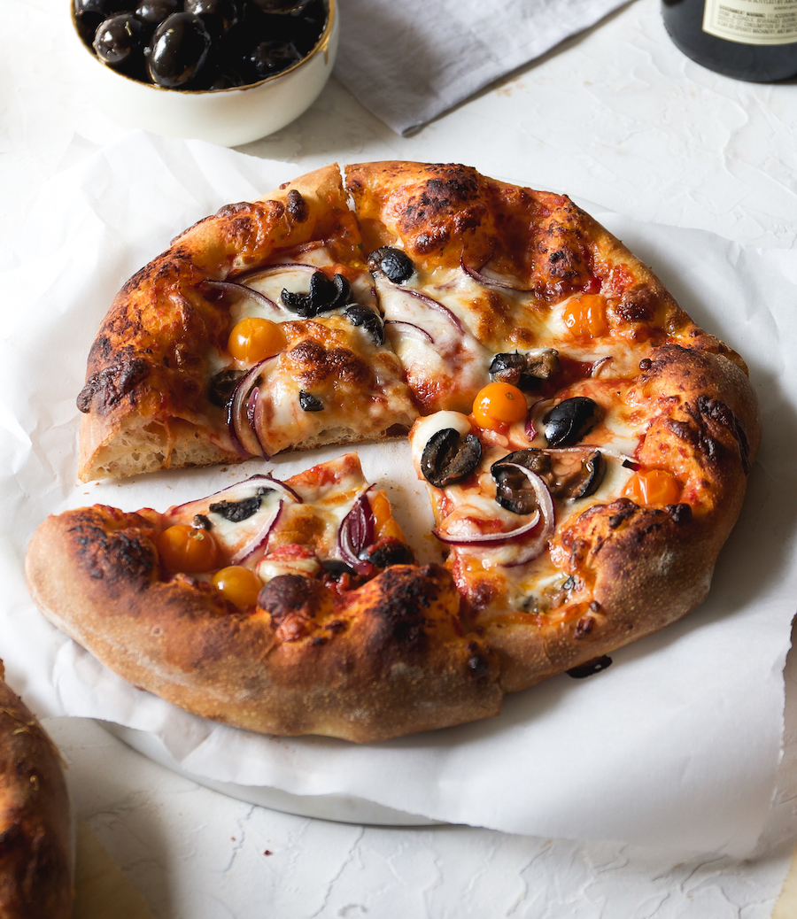 Marinated Olive Beer-Crusted Pizza | Recipe via DisplacedHousewife Rebecca Firth