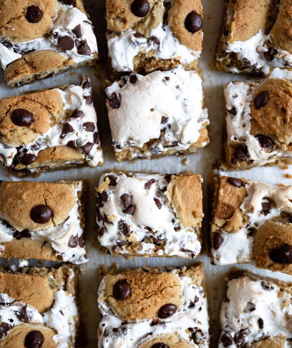 All of the s'mores cookie bars close up