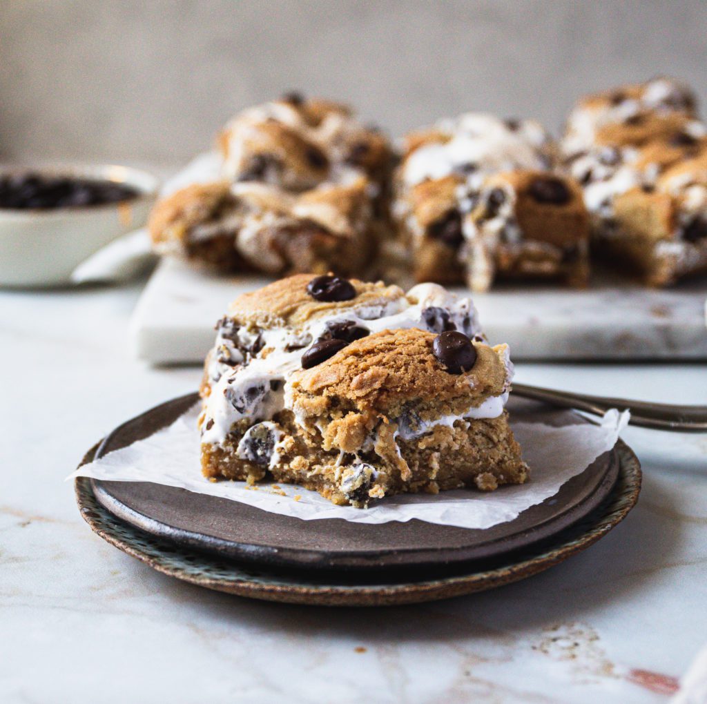 side view of a s'mores cookie bar