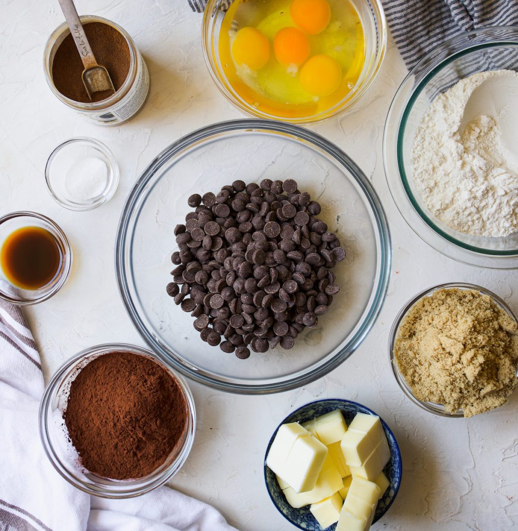 All of the ingredients that go into the brownie recipe