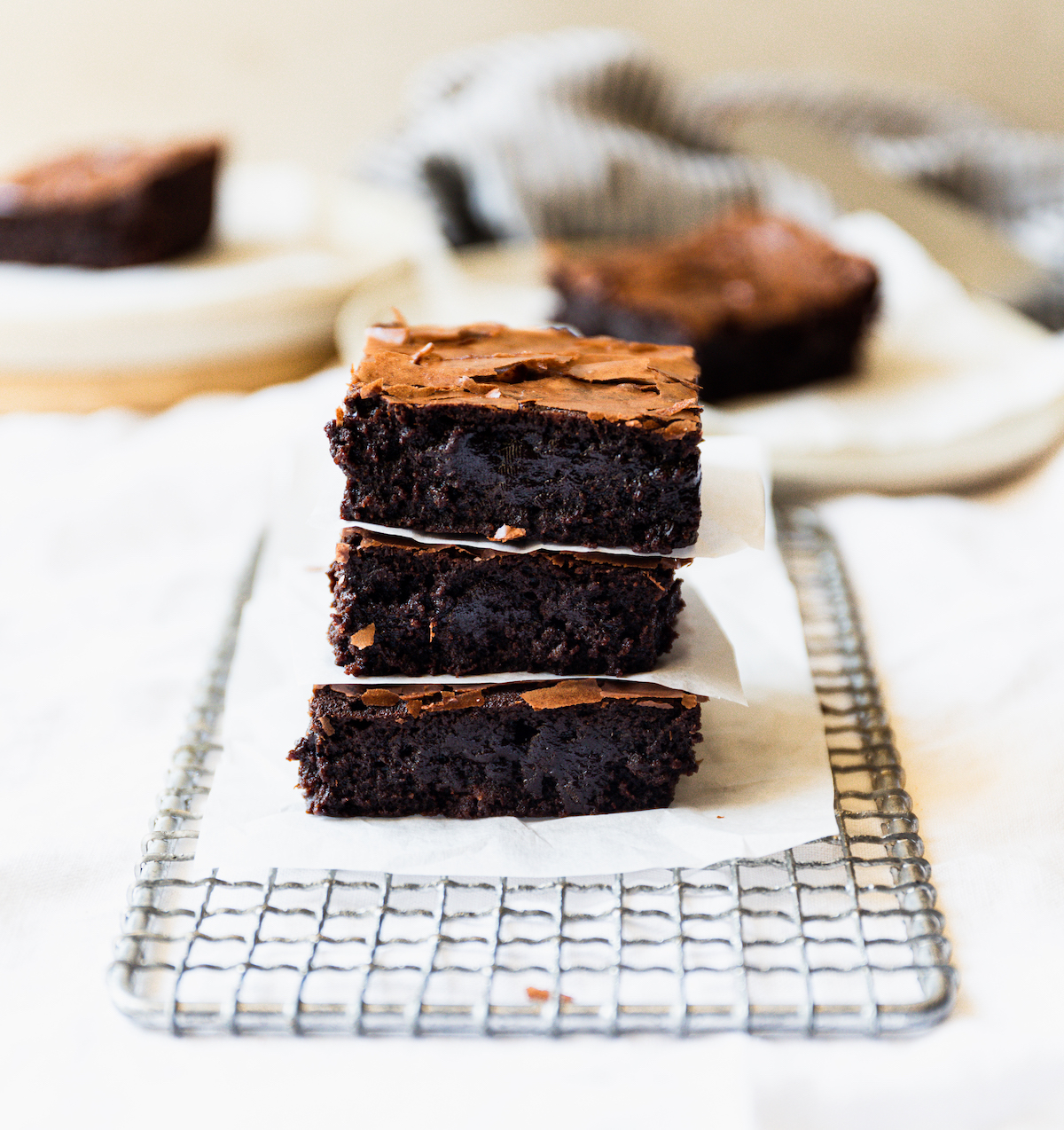 A stack of three brownies 