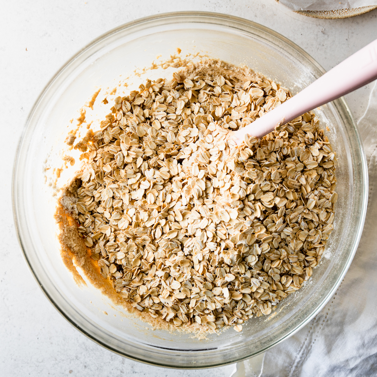 Oatmeal in a glass bowl.