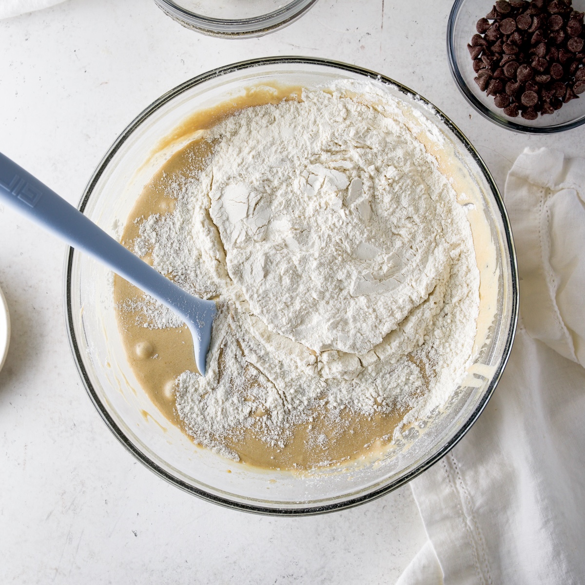 Flour on top of blondie dough.