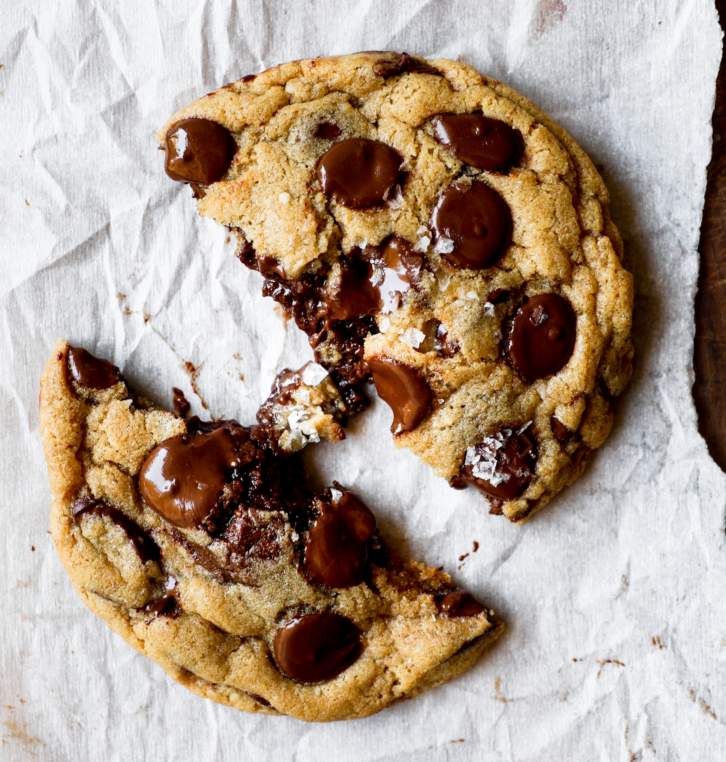 A nutella stuffed chocolate chip cookie.